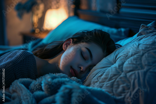 close up young asian woman sleeping in bed at night. female sleep hygiene concept good night rest and wellness