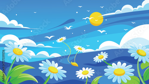 Fototapeta Naklejka Na Ścianę i Meble -  bright blue sky blue water calm fly yellow and white vector 4.eps