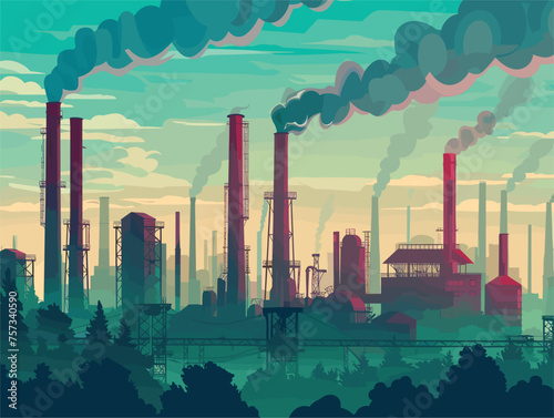 A cartoon factory with smoke belching into the cloudy sky
