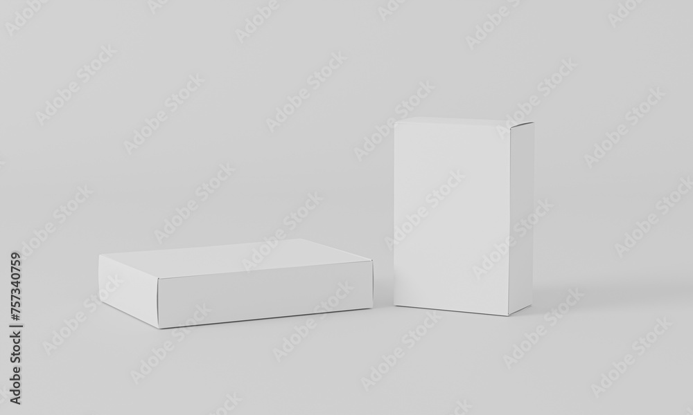 Top view two pasteboard box isolated on white background with original shadow, White blank cardboard packaging boxes mockup. template ready for your design. 3d render Top view two pasteboard box isolated on white background with original shadow, White blank cardboard packaging boxes mockup. template ready for your design. 3d render