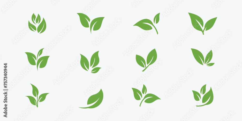Green leaf ecology icon vector - obrazy, fototapety, plakaty 