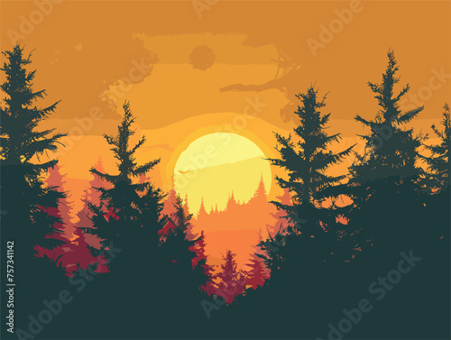 Dusk sky over a larch forest, branches silhouetted against the orange afterglow