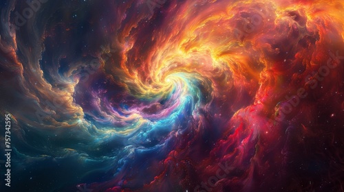 Illustrate the cosmic wonders of a nebula through a colorful and graphic composition