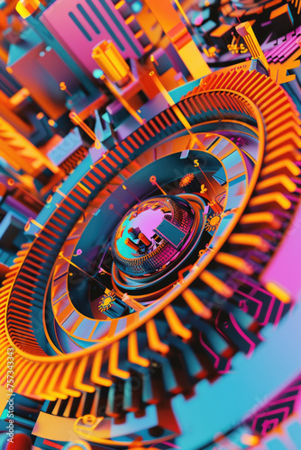 Radial, bright colored abstract background in futuristic cyberpunk design © Jasmina