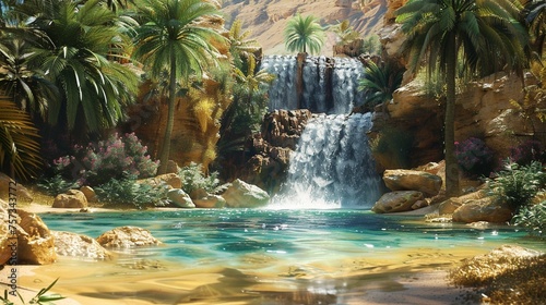 A waterfall in a desert oasis