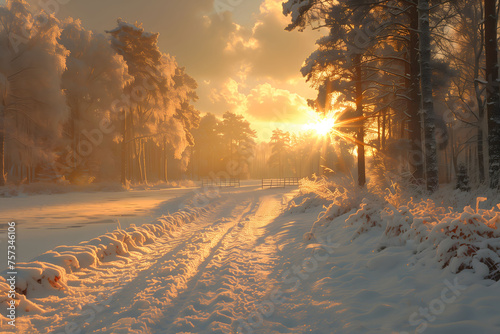 The Sun Sets in Snowy Woods