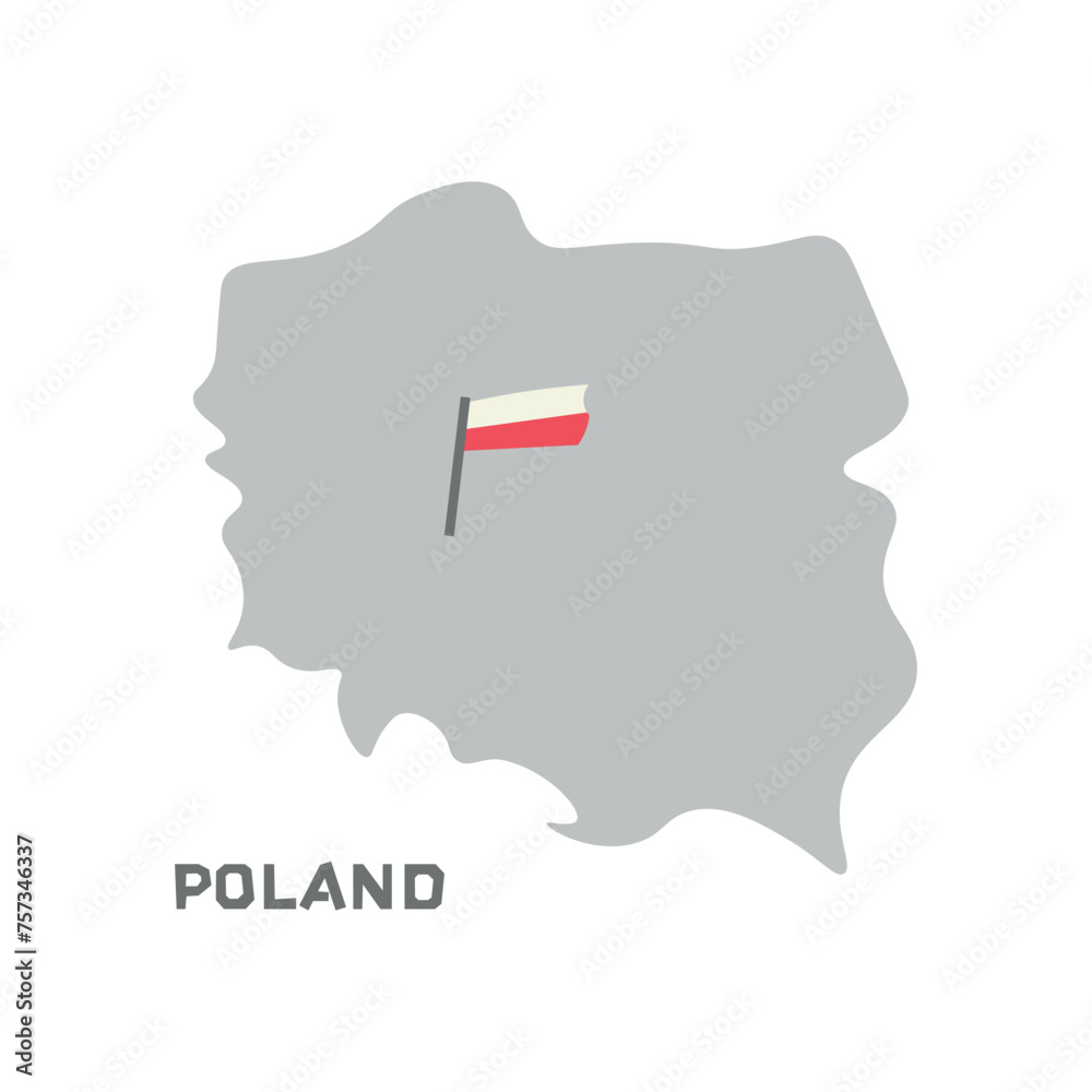 Poland vector map with the flag inside. Map of the Poland with the national flag isolated on white background. Vector illustration. Every country in the world is here