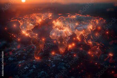 Glowing Lights on a World Map
