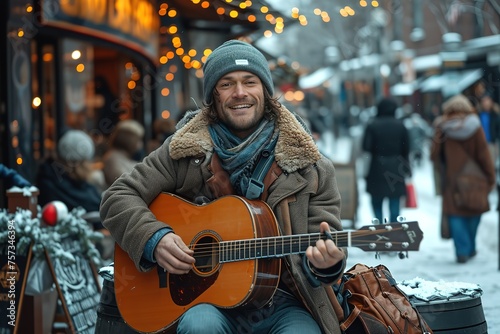 A street performer entertaining shoppers in a busy urban plaza