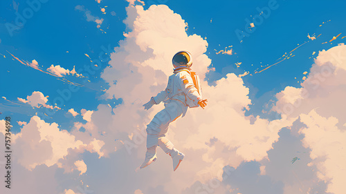 astronaut costume floating in the sky