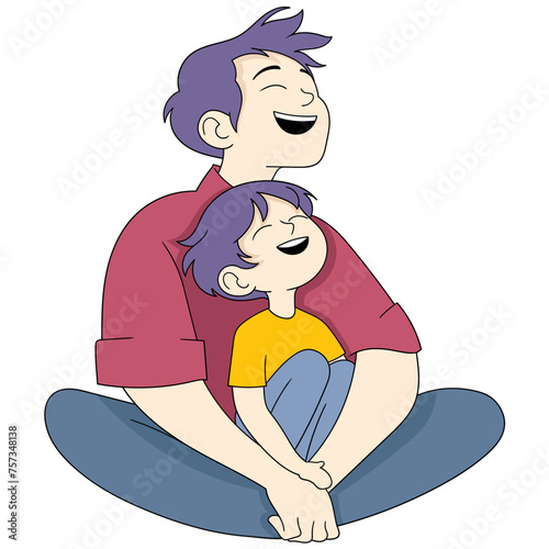 cartoon doodle illustration for father's day, father and son sitting together daydreaming