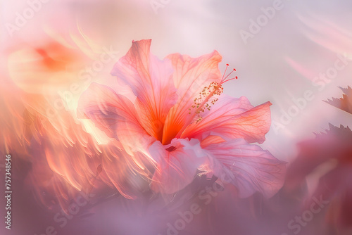 Ethereal Hibiscus Glow: A Dreamy Floral Banner in Majestic Shades of Sunset