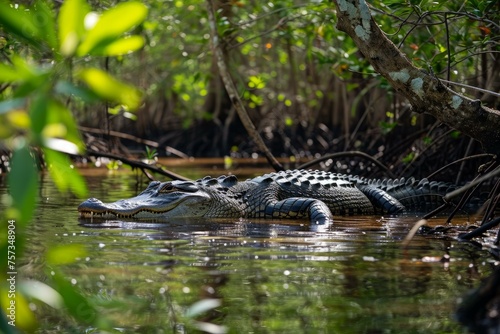 Imposing Alligator head. Tropical reptile wild. Generate Ai