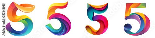 Number 5 with colorful gradients, Logo design, Multicolor Numeral Five, isolated on a transparent background