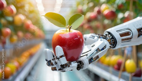 Robotic hand holding an apple