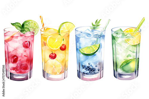 watercolor painting style a cooktail summer drink isolated on white background. Clipping path included.