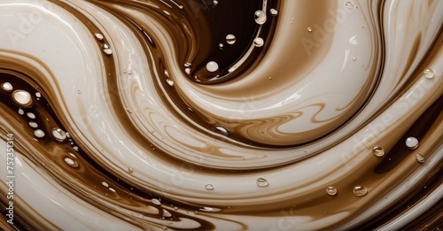Luxurious brown cream coffee liquid swirl with small bubbles, creating an elegant and flowing wave