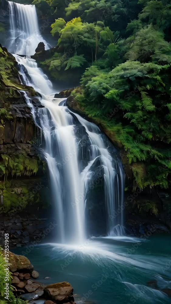 Jungle and forest waterfalls merge in serene beauty Jungle and forest waterfalls merge in serene beauty