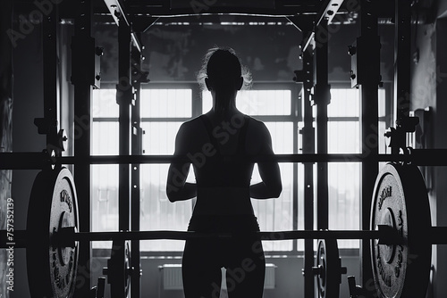Silhouette of Determined Athlete Preparing for Weightlifting Challenge: A Banner