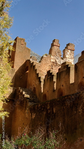 Parapet wall on the Kasbah in the Uta Hammam Square, in Chefchaouen, Morocco © Angela
