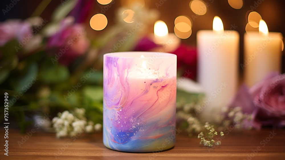 A tranquil boho candle, illuminating with a watercolor glow, symbolizing hope and ambiance created with Generative Ai A tranquil boho candle, illuminating with a watercolor glow, symbolizing hope and ambiance created with Generative Ai