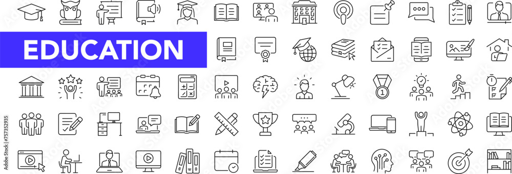 Education icon set with editable stroke. Learning thin line icon collection. Vector illustration