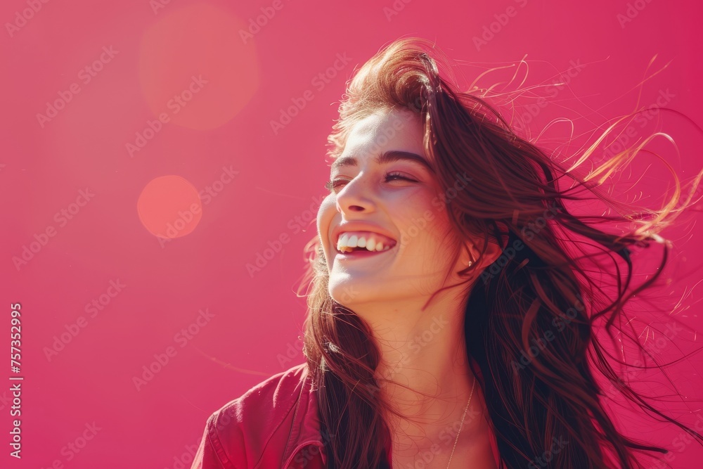 Portrait of beautiful Woman happy smiling on magenta background Portrait of beautiful Woman happy smiling on magenta background
