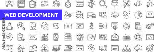 Web development icon set with editable stroke. Developer thin line icon collection. Vector illustration