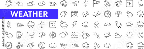 Weather icon set with editable stroke. Forecast weather thin line icon collection. Vector illustration