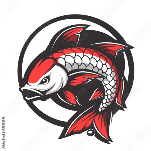 Vector esports logotype fish japanese carp koi on white background, logo fish, icon fish, sticker fish, symbol fish, emblem fish