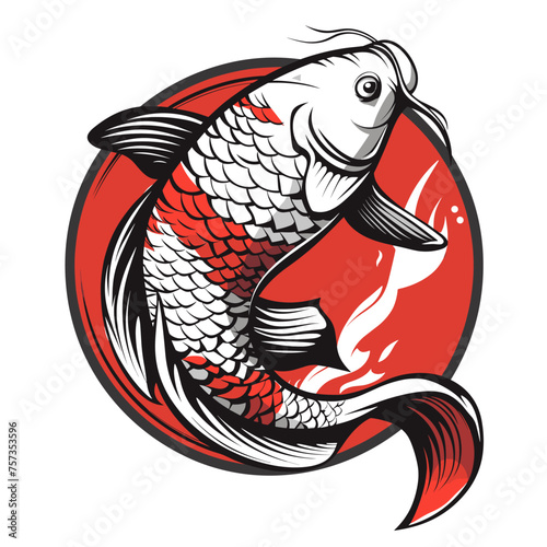 Vector esports logotype fish japanese carp koi on white background, logo fish, icon fish, sticker fish, symbol fish, emblem fish