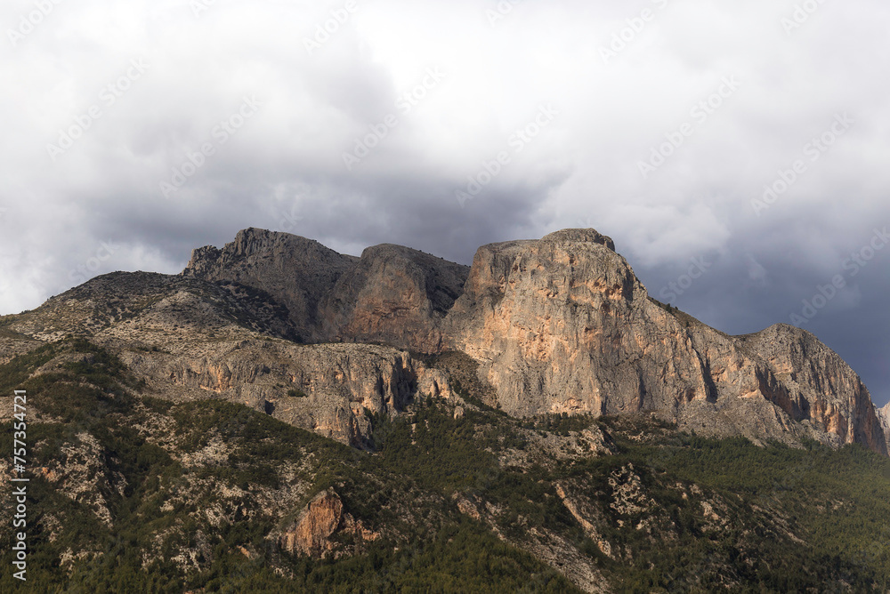 Mountainscape view of the beautiful spanish sierra of Puigcampana and El Ponotx. Mountain landscape in Spain in the province of Alicante - Benidorm