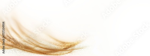 Sparkling sand, glimmering golden dust, glamour particules glittering on white background. Luxury, sand grains reflecting twinkling, luster, scintillating background. Invitation, wedding, summer.