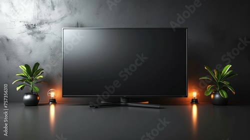 This image shows a sleek glossy black flat screen television isolated on a white background. photo