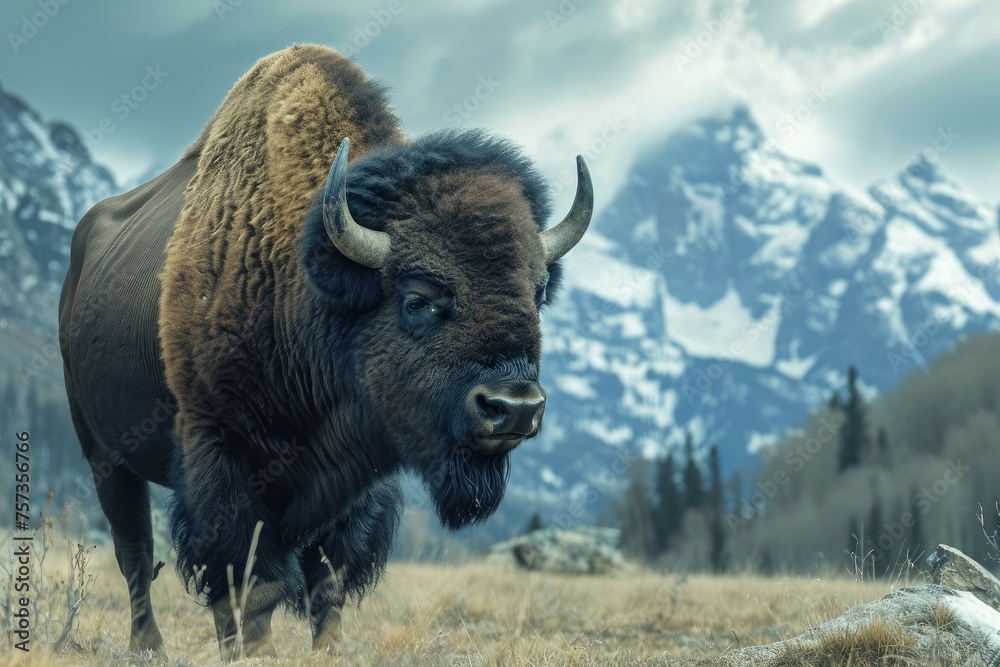 American bison nature. National park. Generate Ai