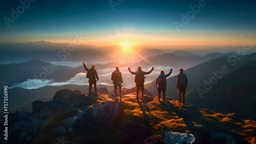 Wallpaper Mural Success of embarking on an exhilarating mountain adventure with breathtaking natural beauty and travelers exploring trekking enthusiasts. Traveler on mountain top enjoying nature	 Torontodigital.ca