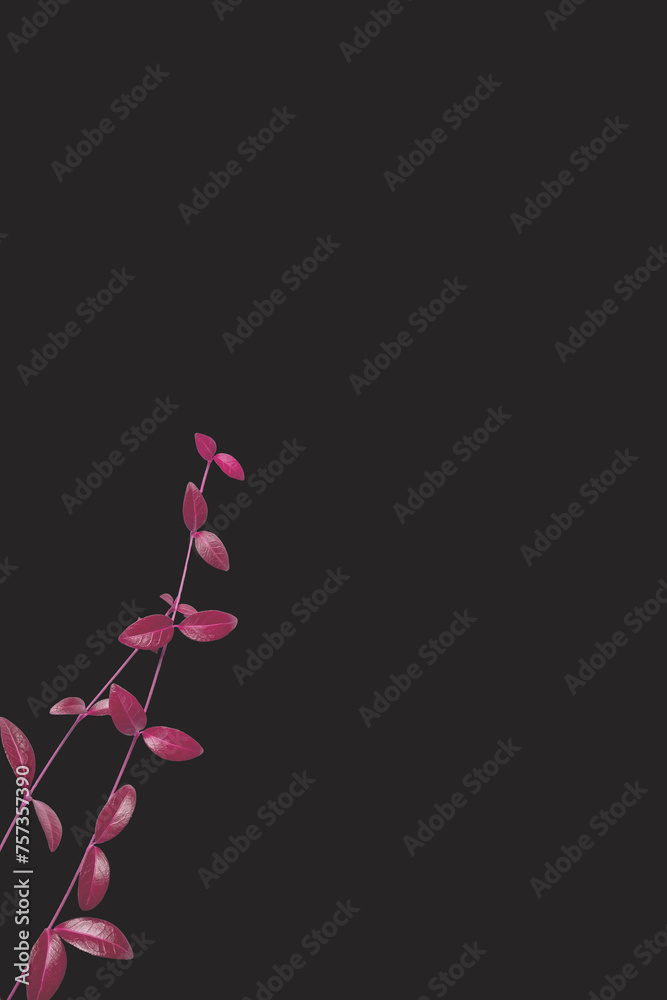 Pink branches on gray background. Top view, copy space Pink branches on gray background. Top view, copy space