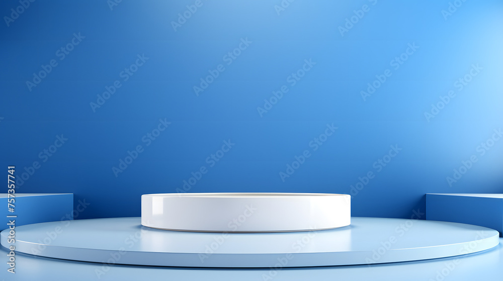 A minimalist scene with a white podium centered against a blue gradient backdrop to showcase products A minimalist scene with a white podium centered against a blue gradient backdrop to showcase products
