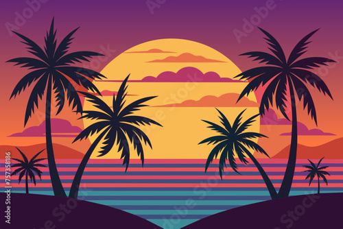 sunset on the beach vector illustration © Merry