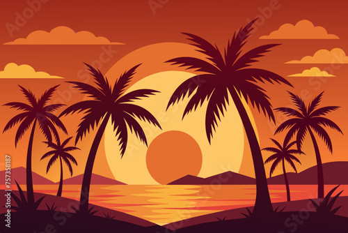 sunset on the beach vector illustration © Merry
