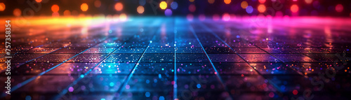 Empty disco dance floor with colorful lights created with