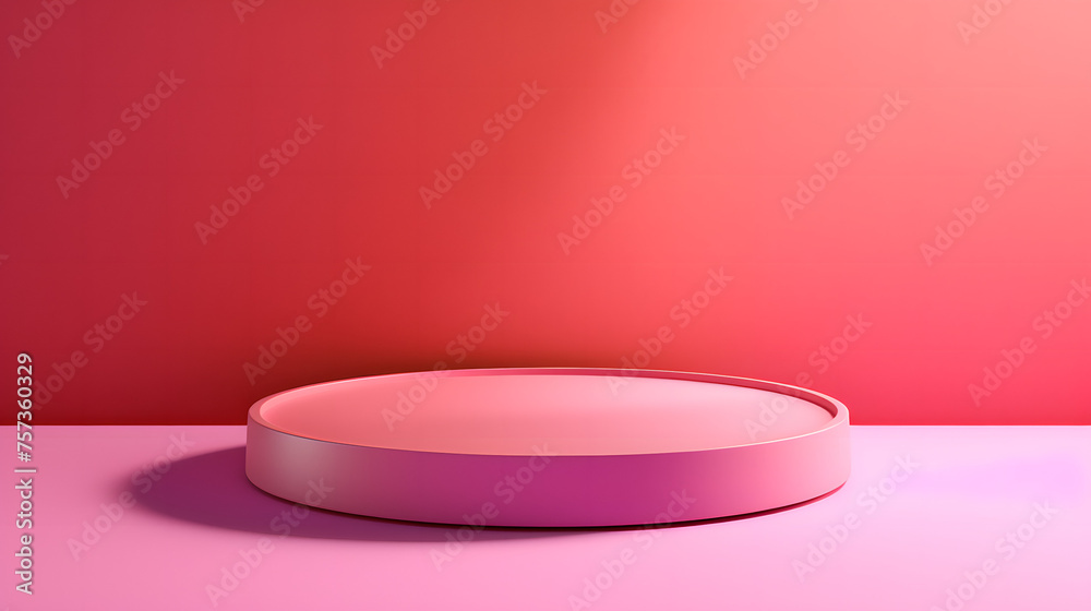 A simple yet striking image featuring a pink circular podium against a vibrant red background, suggesting elegance and style A simple yet striking image featuring a pink circular podium against a vibrant red background, suggesting elegance and style