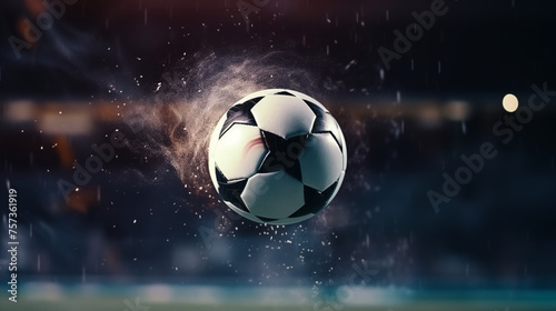 Flight of a soccer ball. close-up