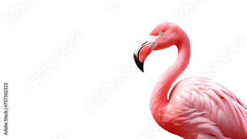 Pink flamingo animal cutout. Flamingo in side view on transparent background