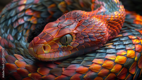 A serpent shedding its skin revealing the vibrant new scales beneath a symbol of transformation photo