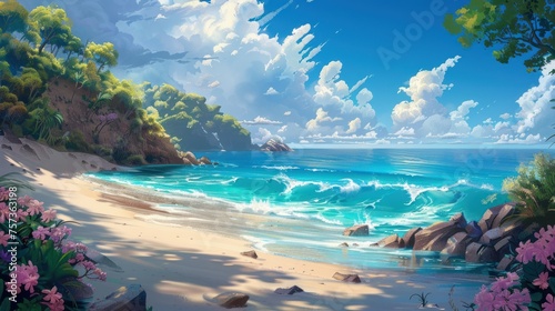 Illustration Displaying Beautiful Sea Shore Wallpaper