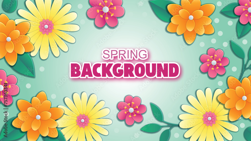 Spring background with paper cut style. Spring background with multicolored flowers in paper style