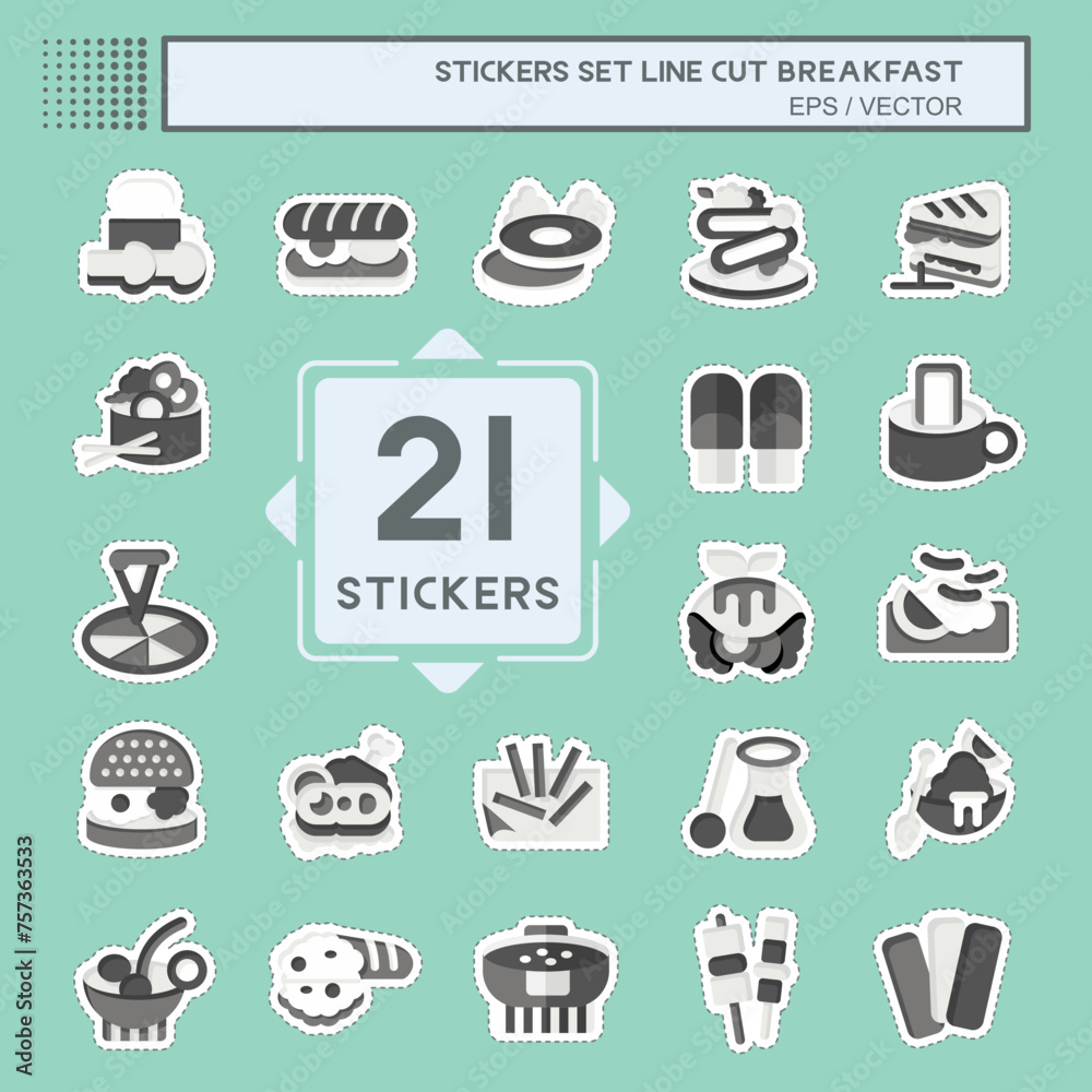 Sticker line cut Set Breakfast. related to Food, Diner symbol. simple design editable. simple illustration Sticker line cut Set Breakfast. related to Food, Diner symbol. simple design editable. simple illustration