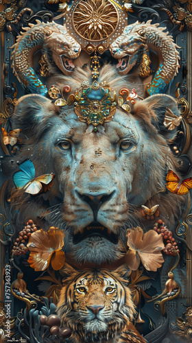 Abstract animals surrounded by symbols of wealth richly detailed © Pornpan