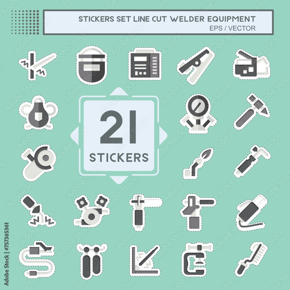Sticker line cut Set Welder Equipment. related to Building Tool symbol. simple design editable. simple illustration Sticker line cut Set Welder Equipment. related to Building Tool symbol. simple design editable. simple illustration